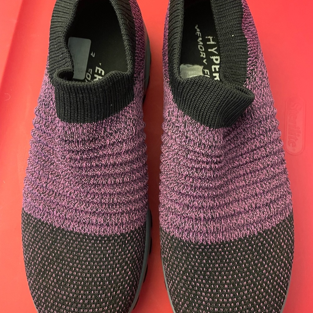 Purple and Black Knit Slip-On Sneakers
